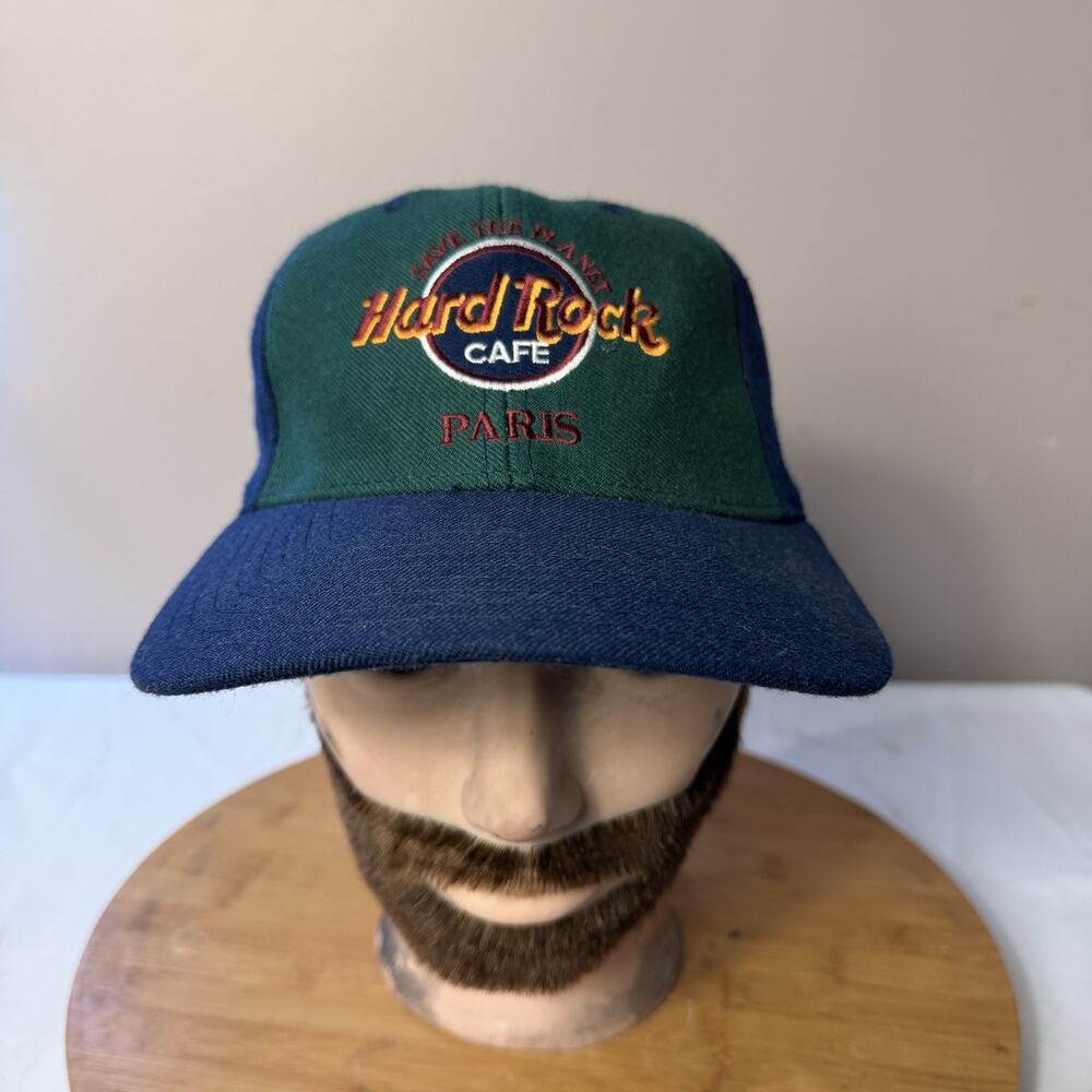 Vintage Hard Rock Cafe Paris Hat Cap Snap Back One Size Mens Green 90s